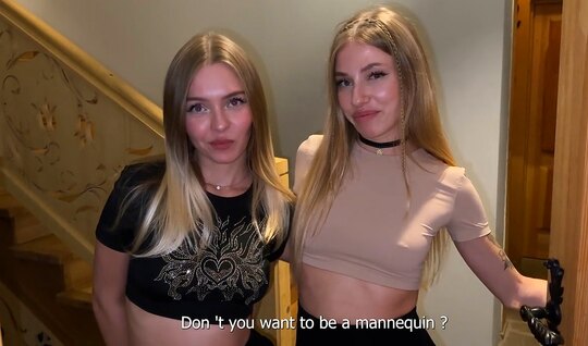 The guy persuaded two Russian girlfriends to try his dick